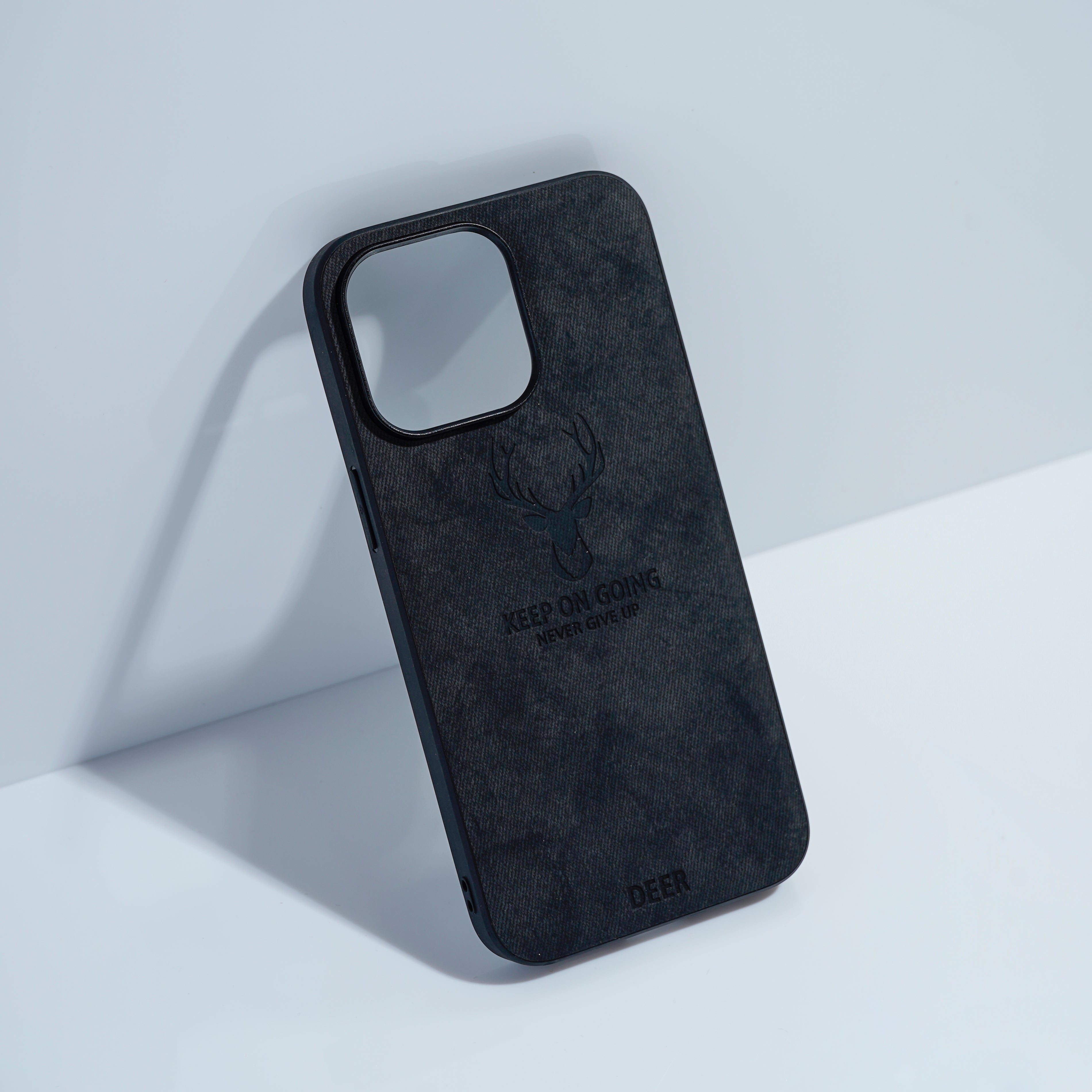 iPhone 13 Cover Matte Black Vegan Leather Deer Phone Case