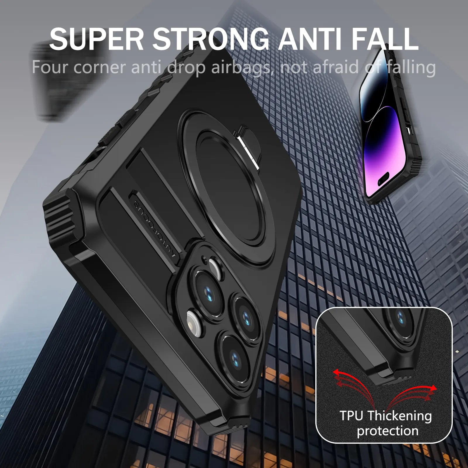 iPhone 14 Cover Black Case with Ring Holder-1798