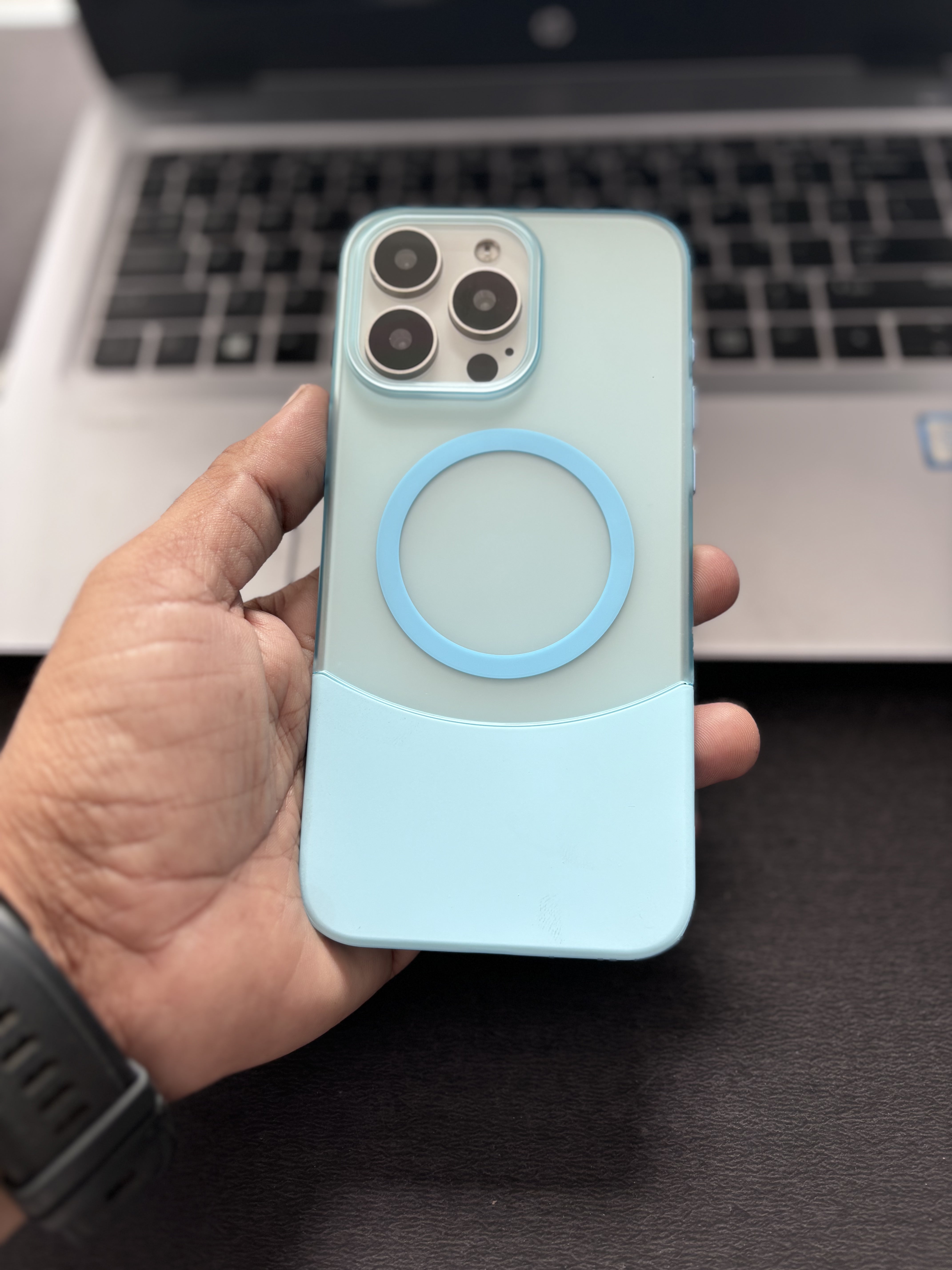 iPhone 15 Cover Splicing Back Case With Wireless Charging Support-308