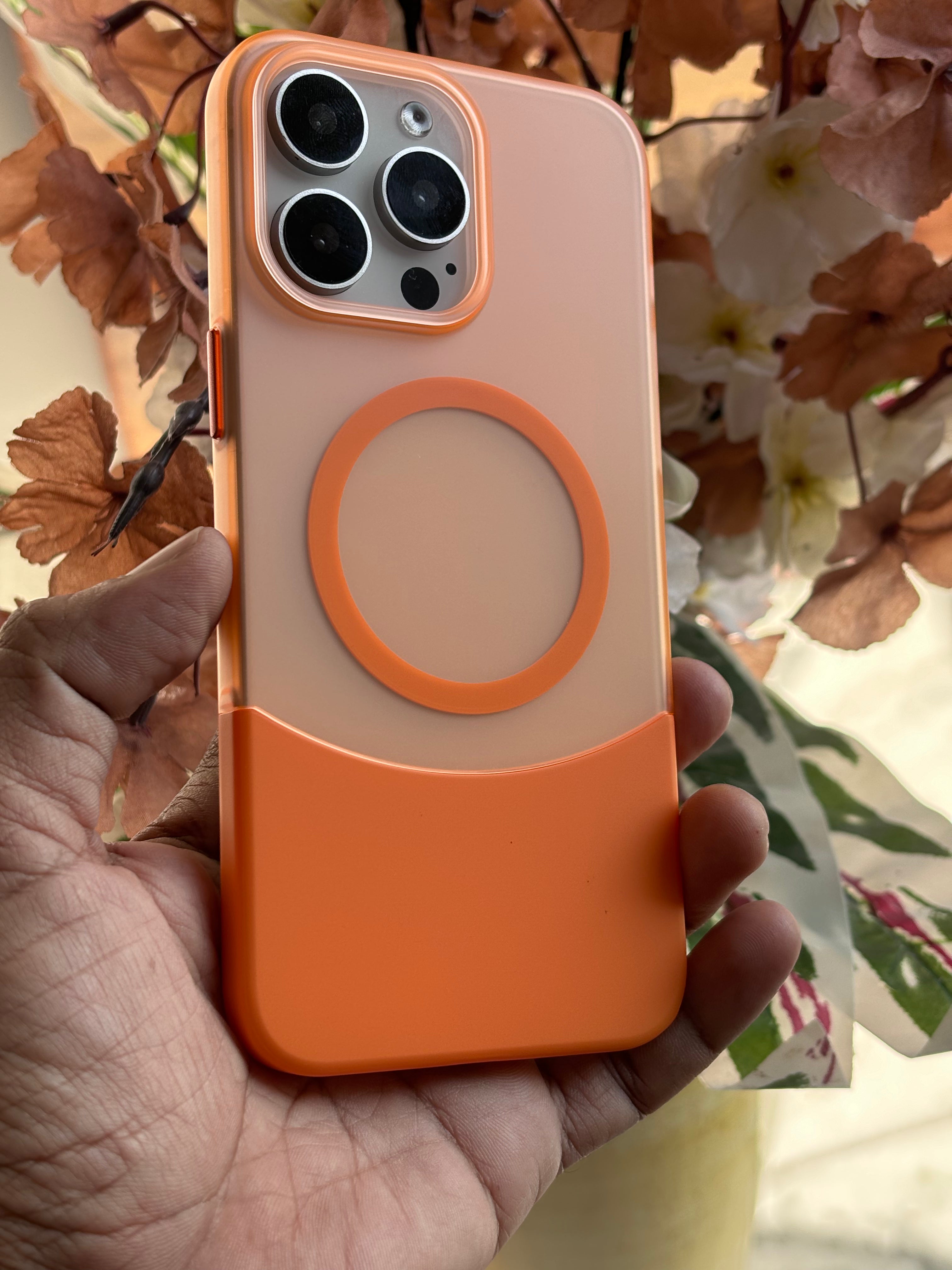 iPhone 15 Cover Orange Splicing Case With Wireless Charging Support-317
