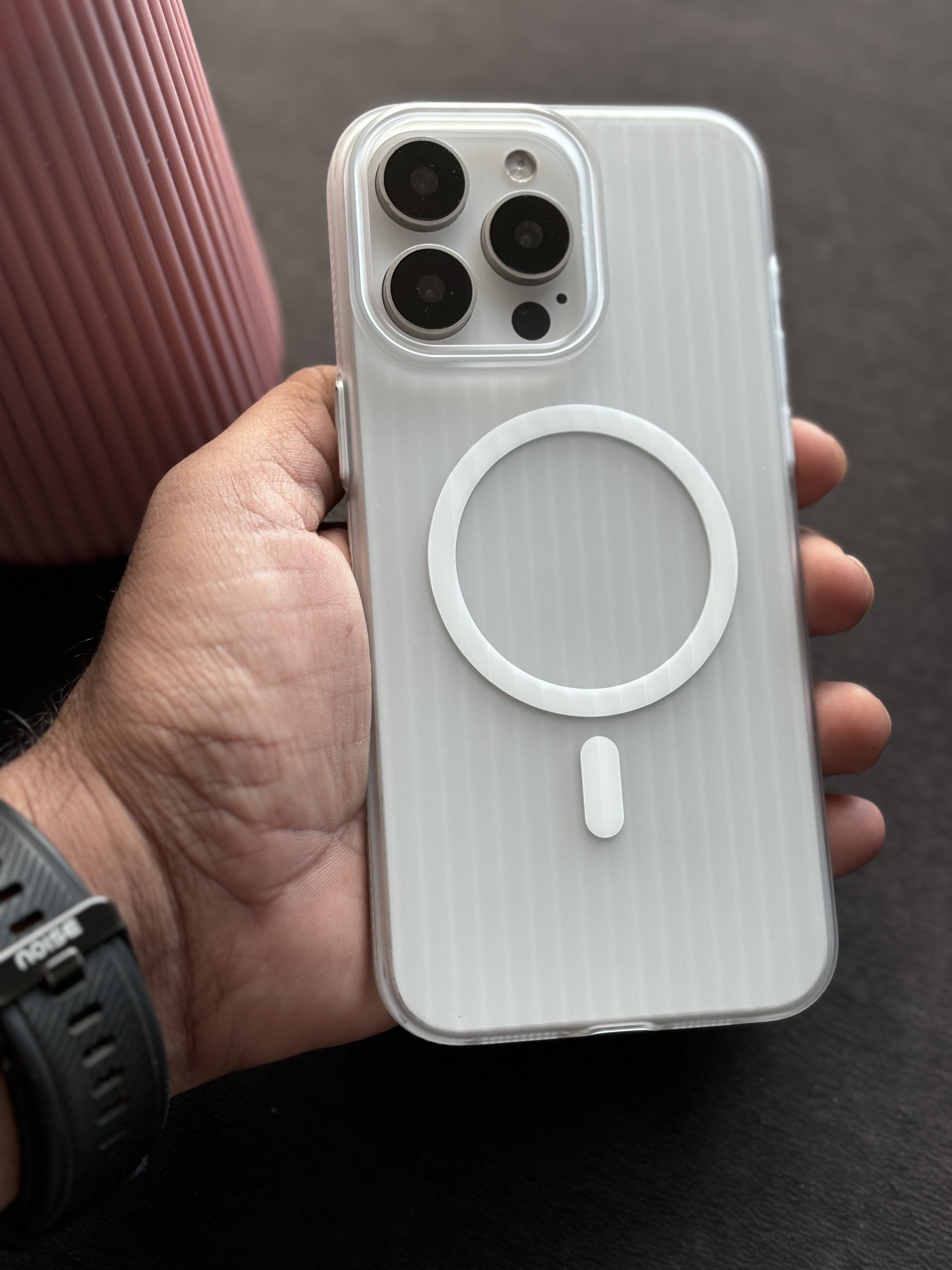 iPhone 15 Back Cover White Corrugated Stylish Case-1621