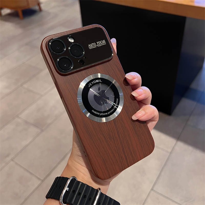 iPhone 15 Case Full Lens coverage Wood Texture Mag Safe Magnetic case