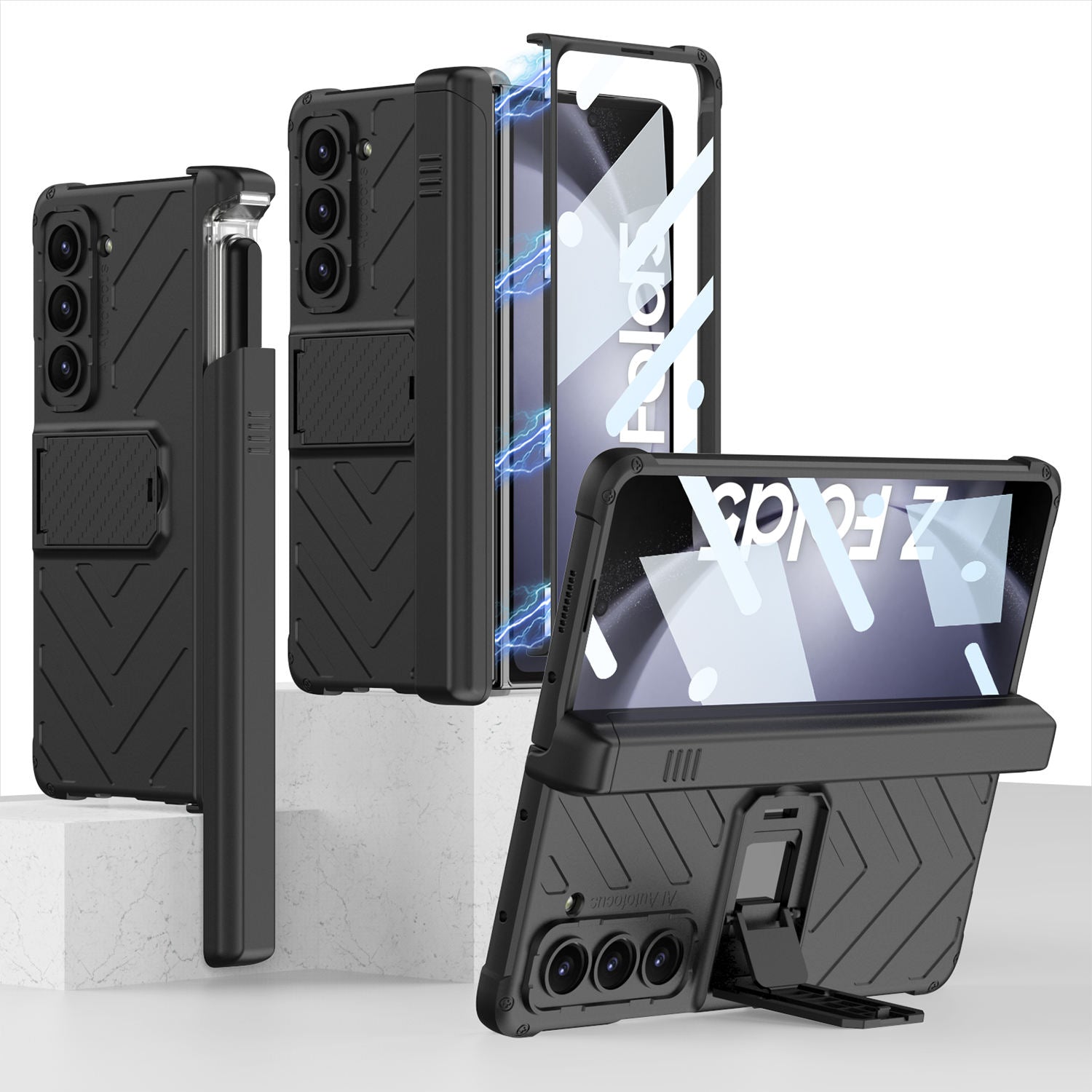 Samsung Galaxy Z Fold 4 Magnet PC Armoured with adjustable holder Tempered glass protection