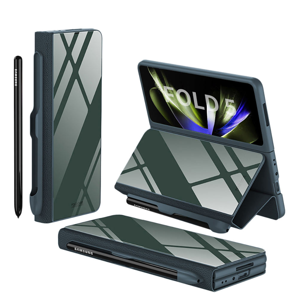 Glass Painting Cover Galaxy Z Fold 5 Case With Pen Slot Cover - Green