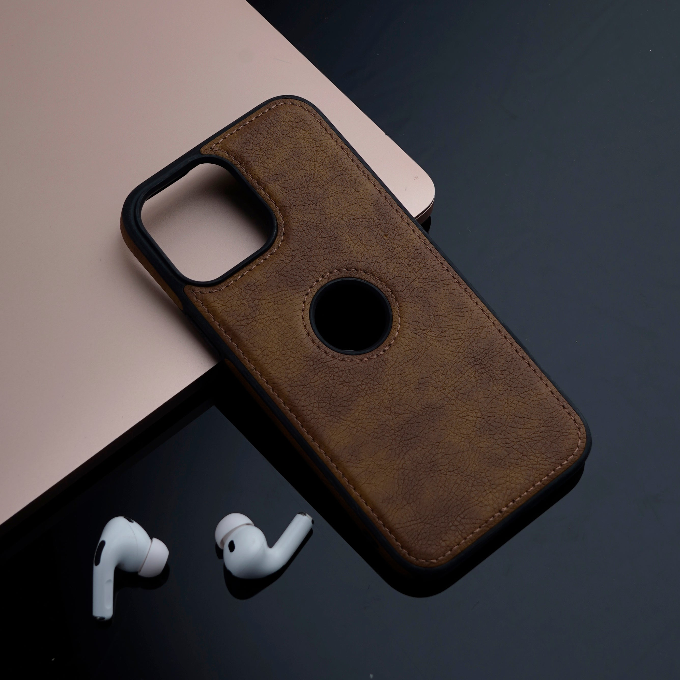 iPhone 13 Pro Max Cover Vegan Leather Brown Case
