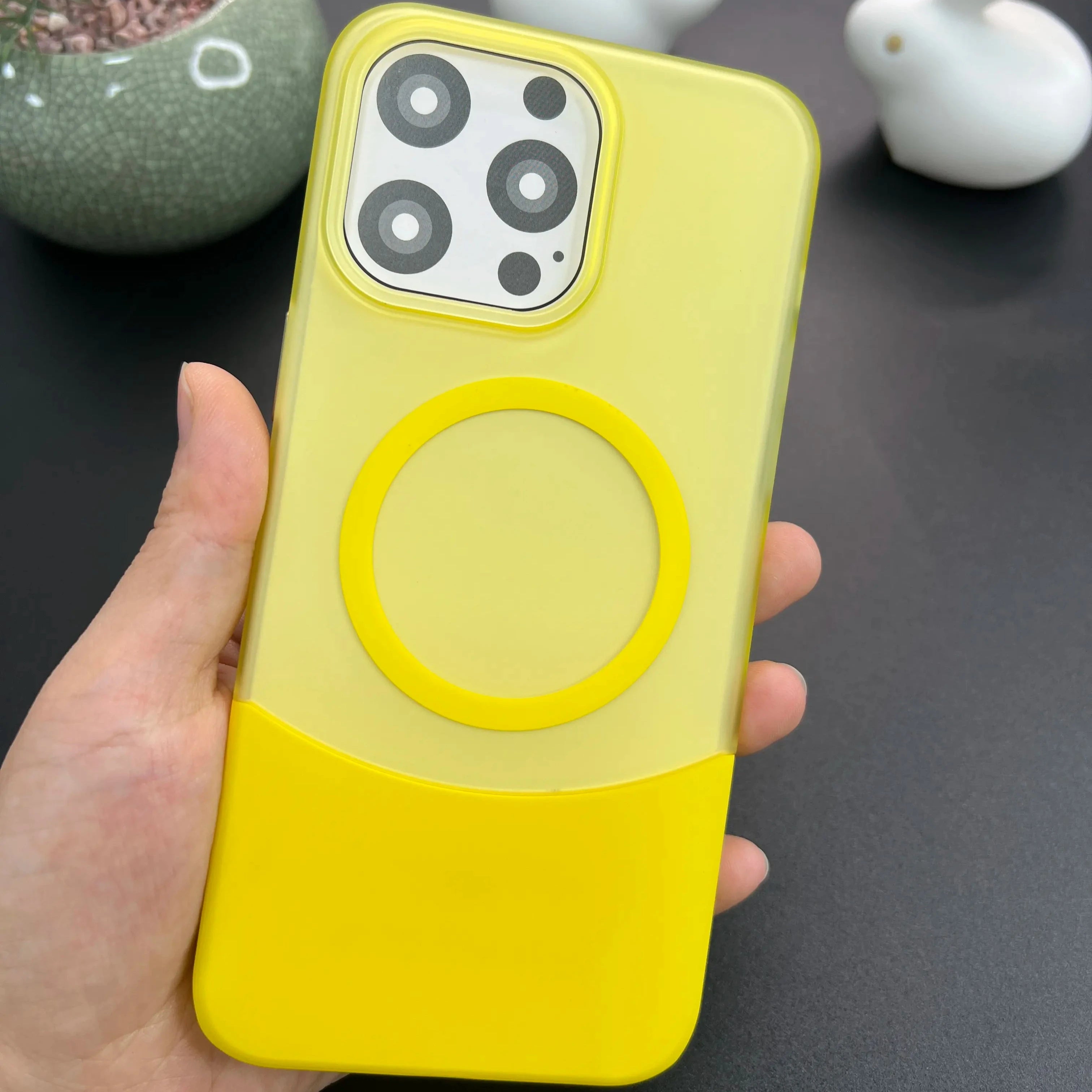 iPhone 14 Matte Skin Feel Splicing Detachable Hard PC  with  Wireless Charging support Phone Case-Yellow