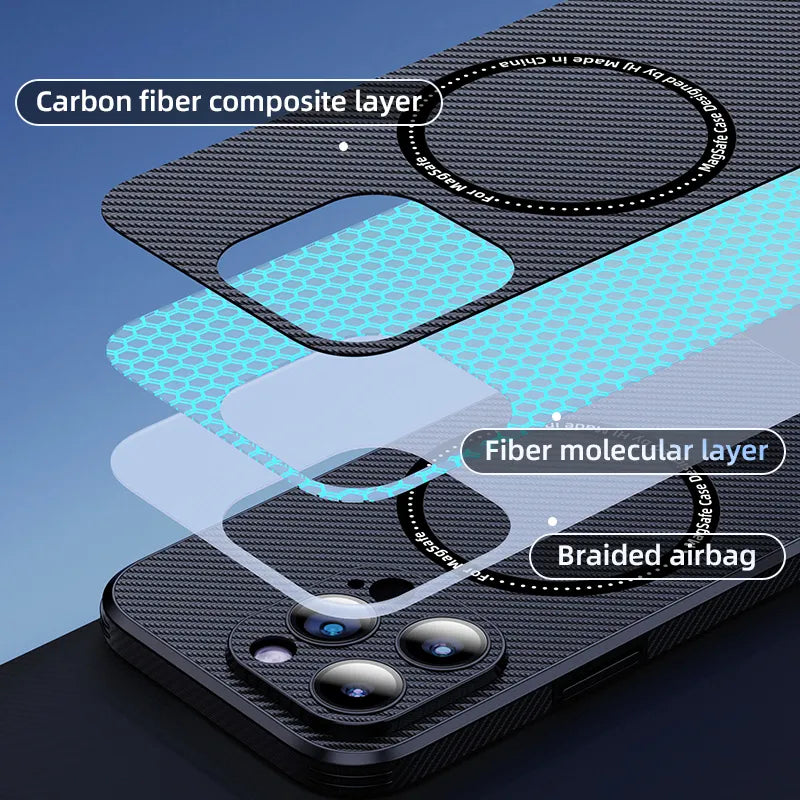 Iphone 14 High Quality Carbon Fiber Wireless Charging with Camera Lens Protection phone case-Black