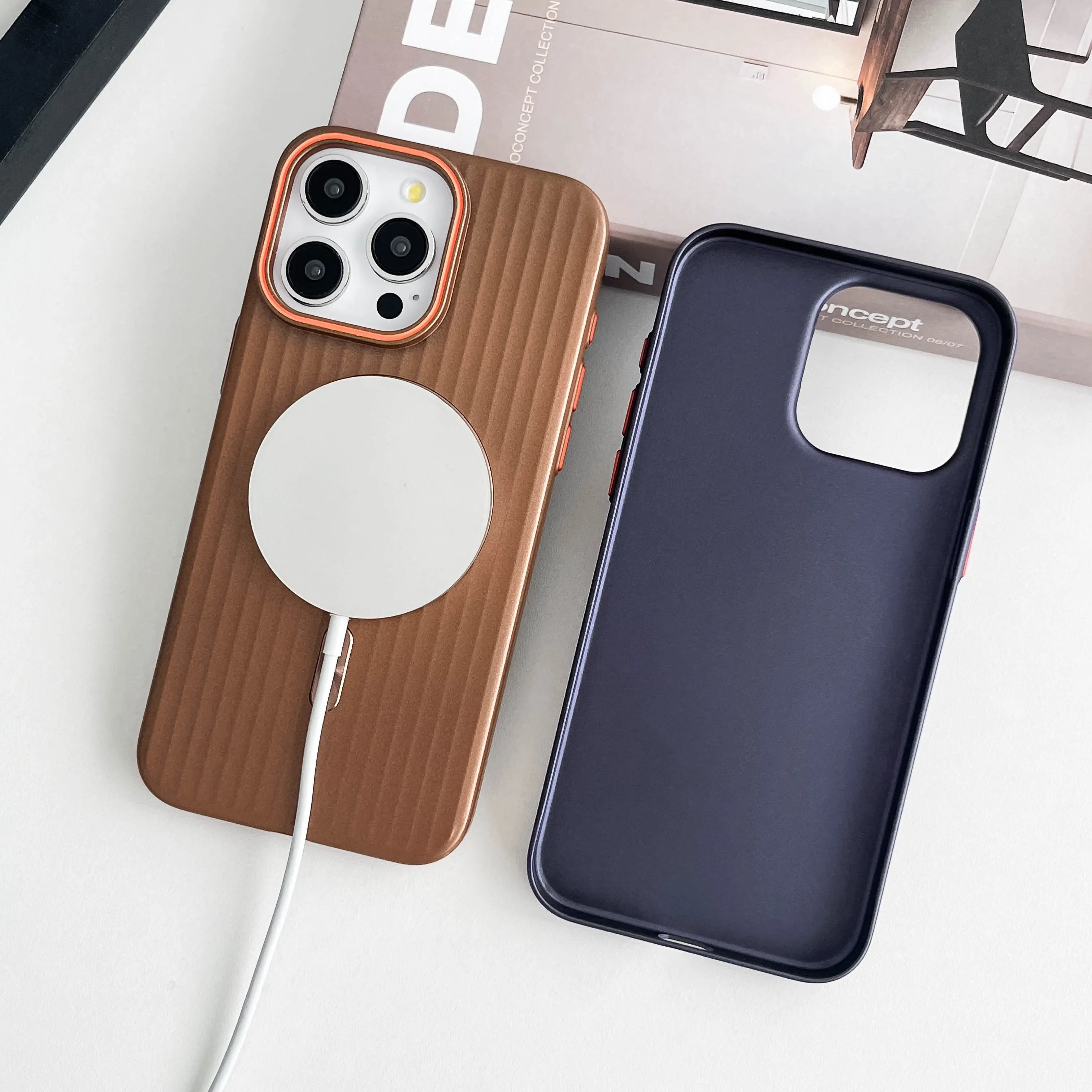 iPhone 13 Pro Fashion Trend Corrugated PC Matte Skin Feel Luxury Wireless Charging Phone Case-Black