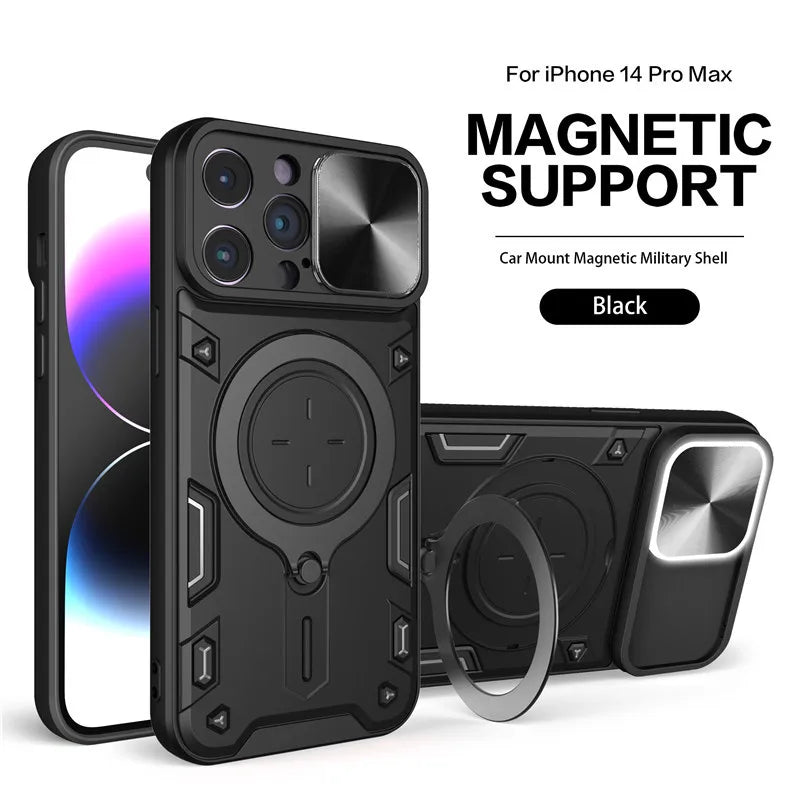 Iphone 13 High Quality Ring Bracket Shockproof with Full Lens Protection phone case-Black