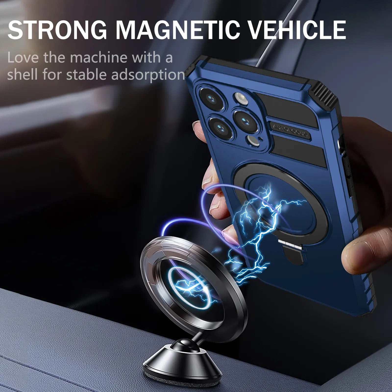 Iphone 14 pro High Quality soft TPU Magnetic Wireless Charging with Phone Holder case-Black