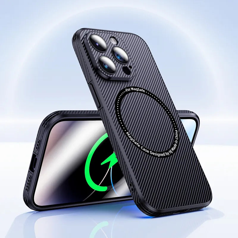 iPhone 13 High Quality Carbon Fiber Wireless Charging with Camera Lens Protection phone case-Black