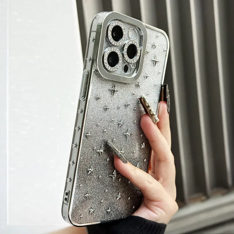 Iphone 15-High-Quality-Shockproof-Glitter-Lens-Camera-Protection-specially-for-Girl's-phone-case-Silver