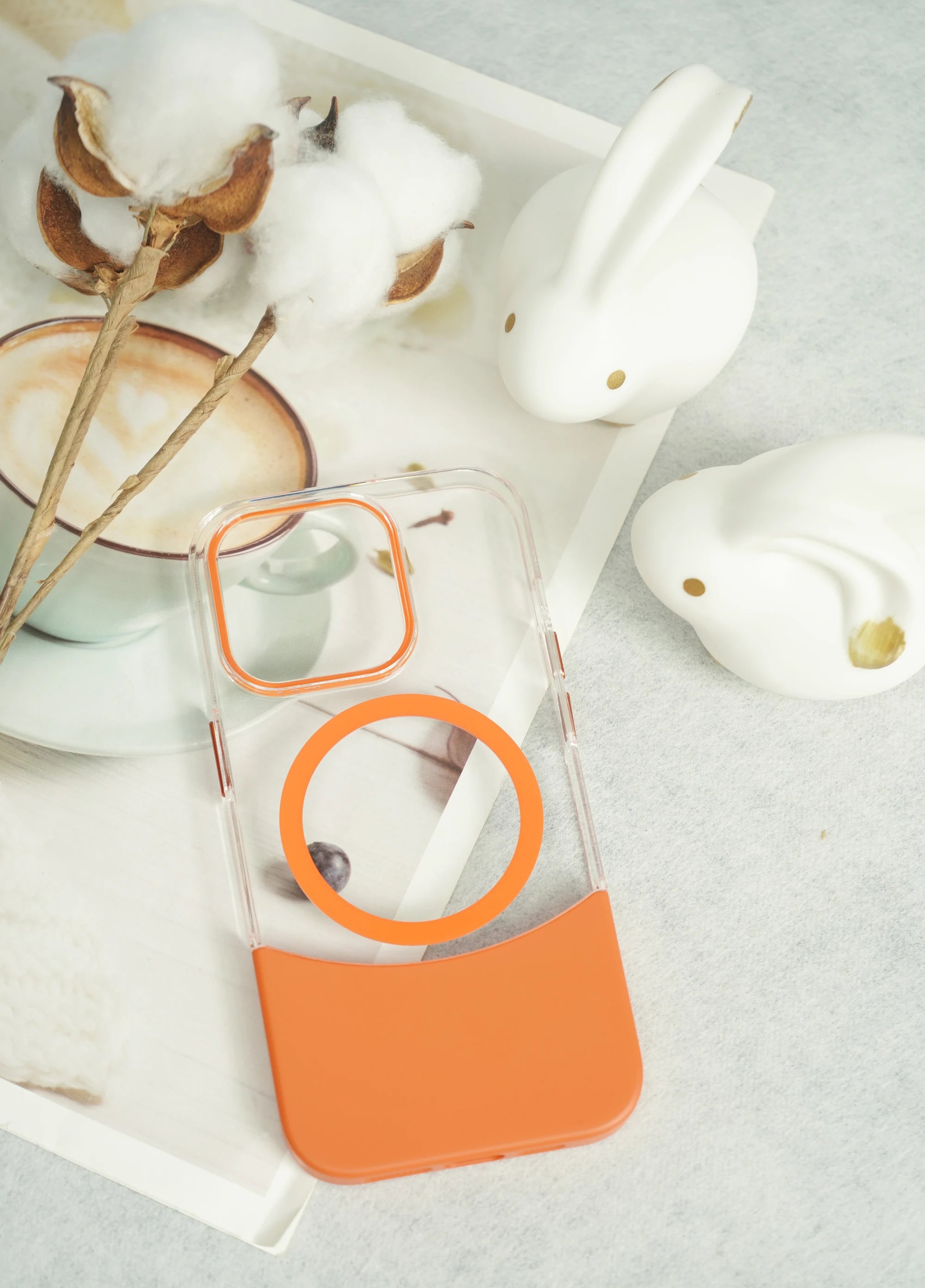 iPhone 15-Splicing-Up-and-Down-High-Clear-Wireless-Chargng-PC-Hard-Phone-Case-Orange 