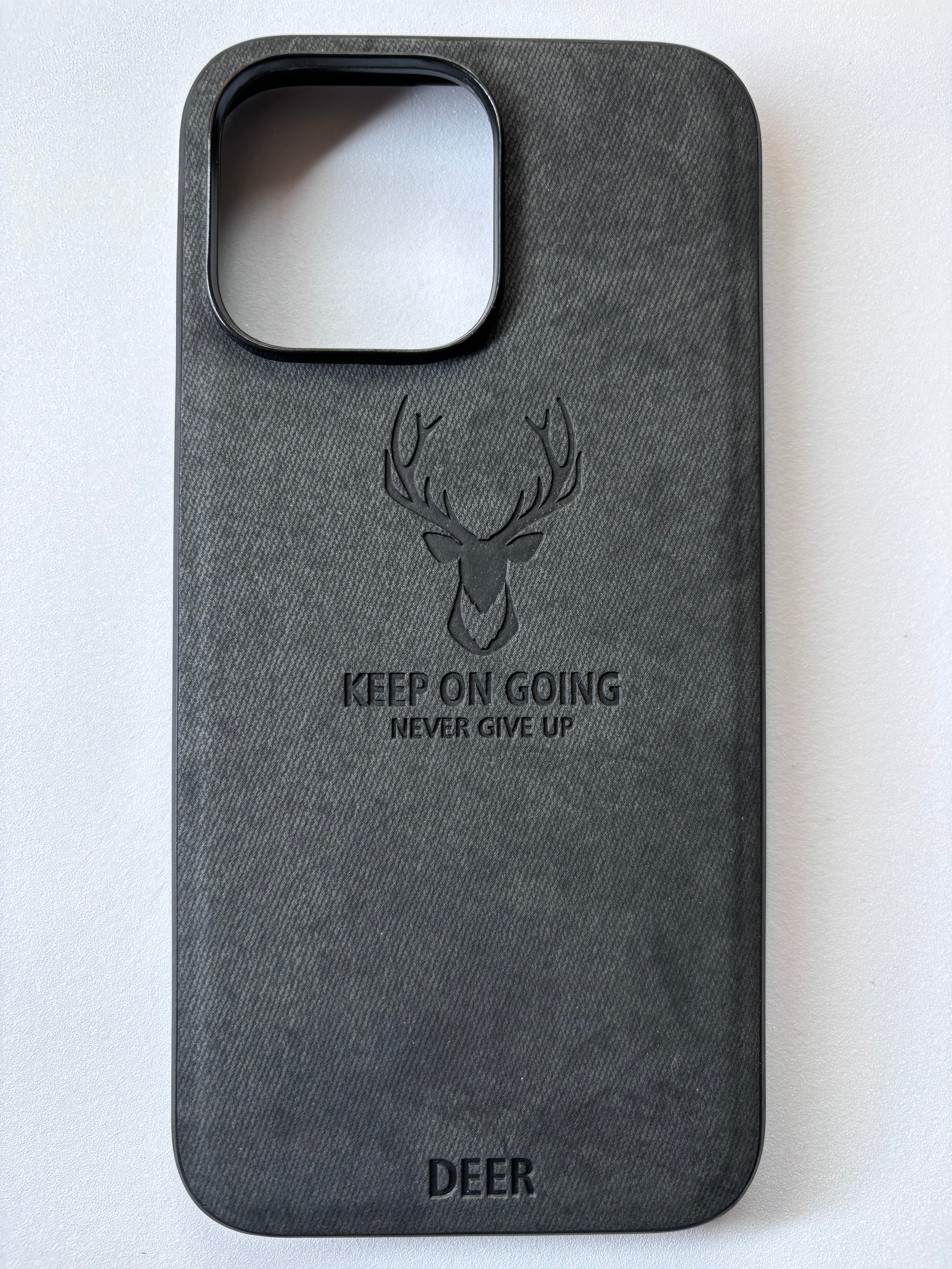 Iphone 15 Pro max High Quality PU leather  Shockproof Deer phone case-Black