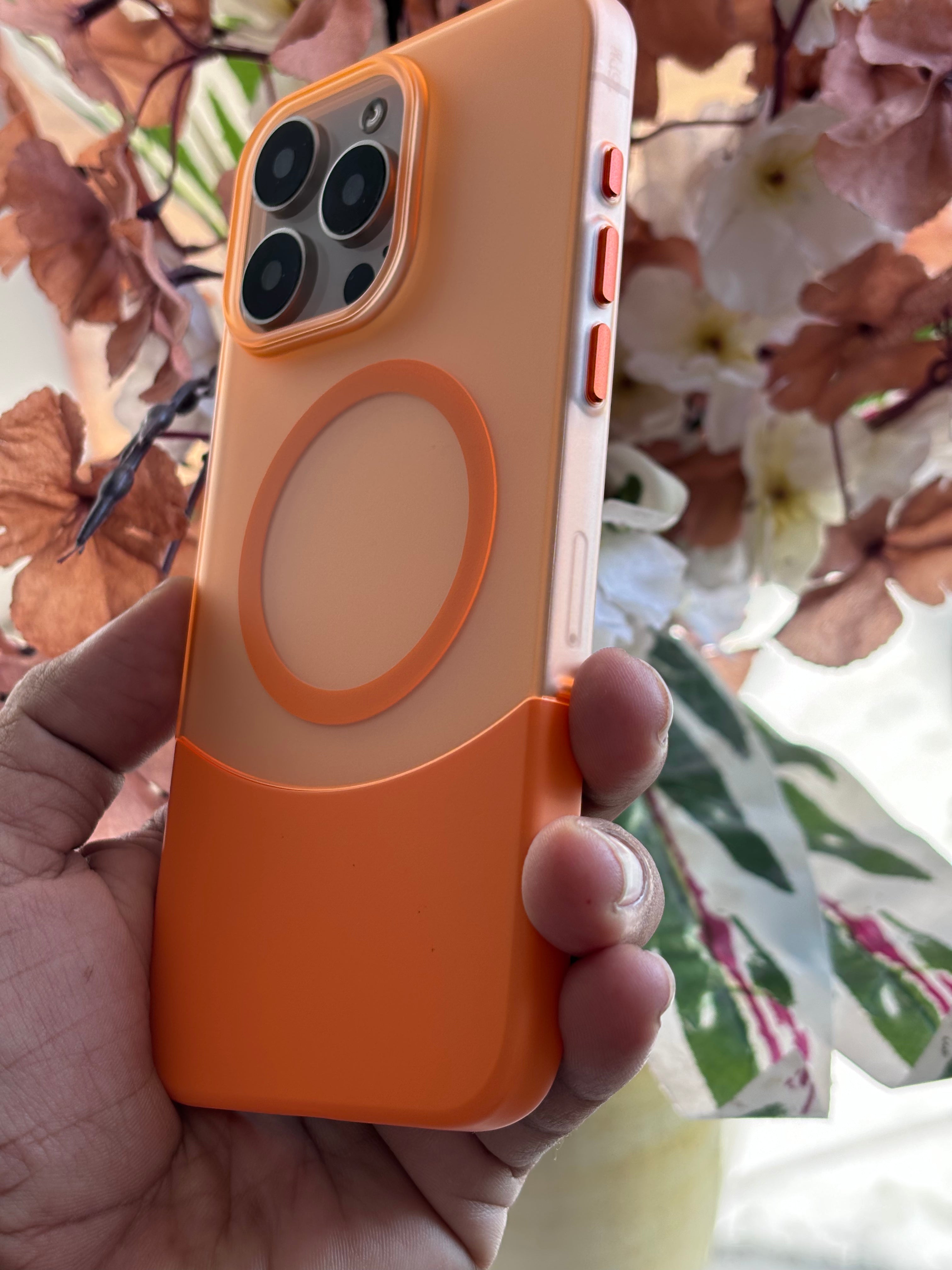 iPhone 15 Pro Max Matte Skin Feel Splicing Detachable Hard PC  with  Wireless Charging support Phone Case-Orange