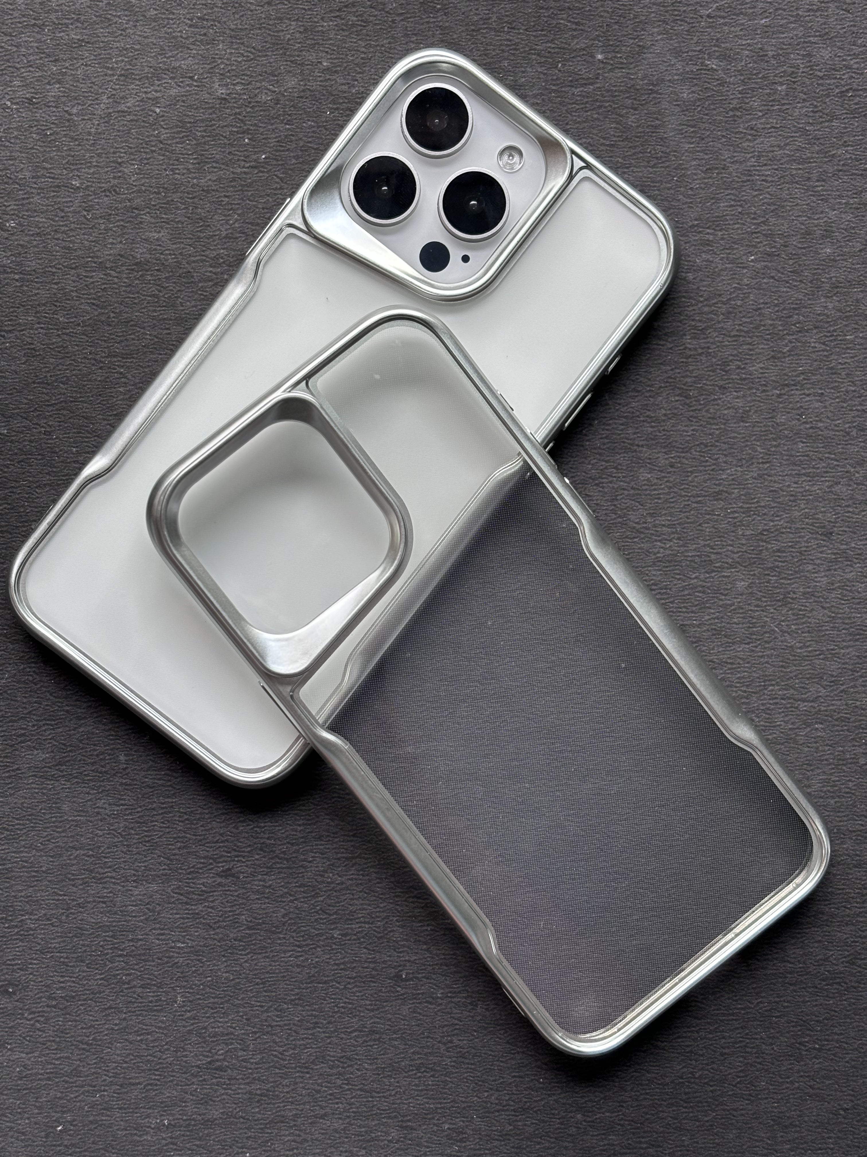 Iphone 15 Pro max High Quality Shockproof Plating Acrylic Transparent  with Camera Lens Protection phone case-Silver