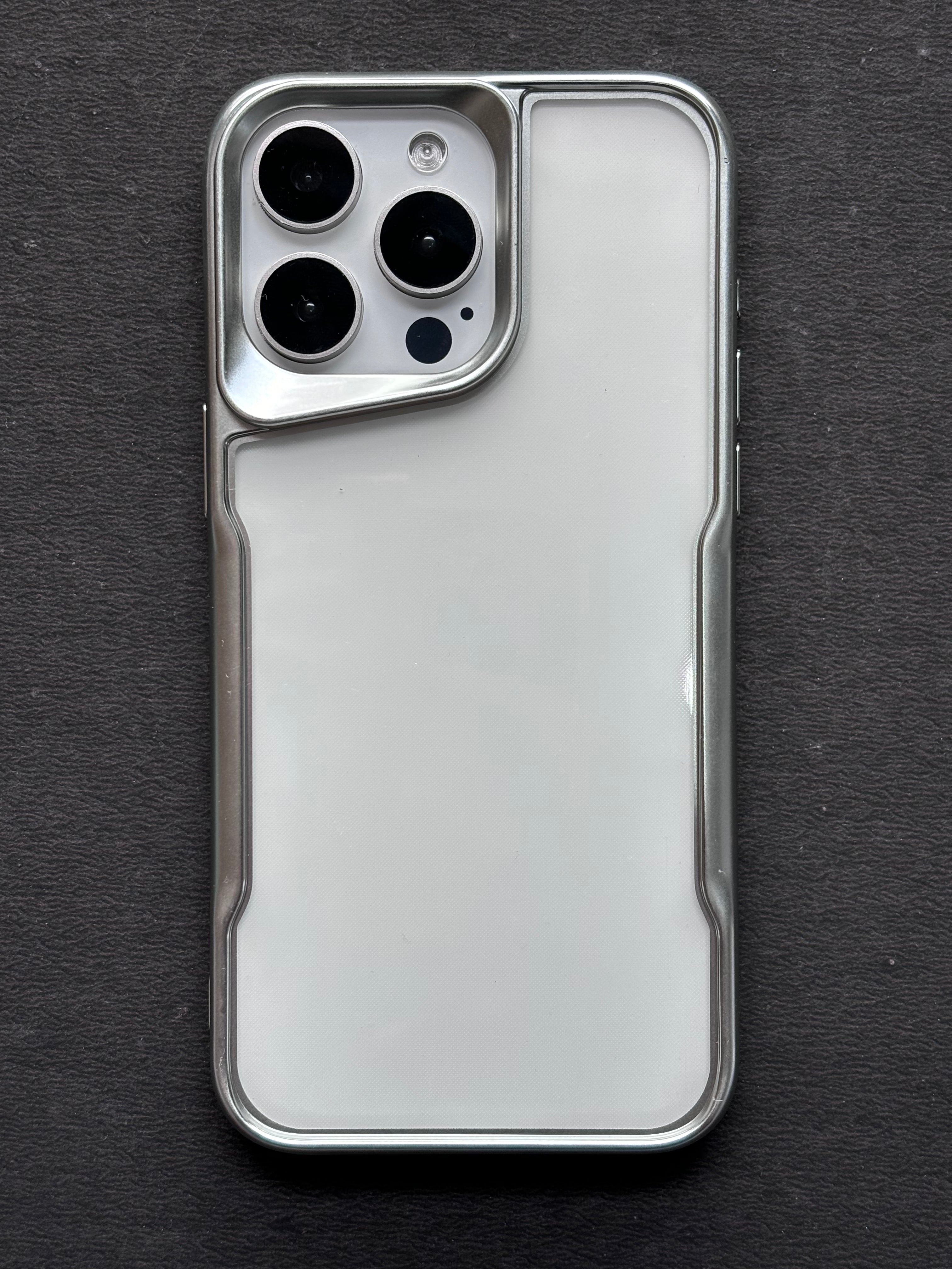 Iphone 15 Pro max High Quality Shockproof Plating Acrylic Transparent  with Camera Lens Protection phone case-Silver