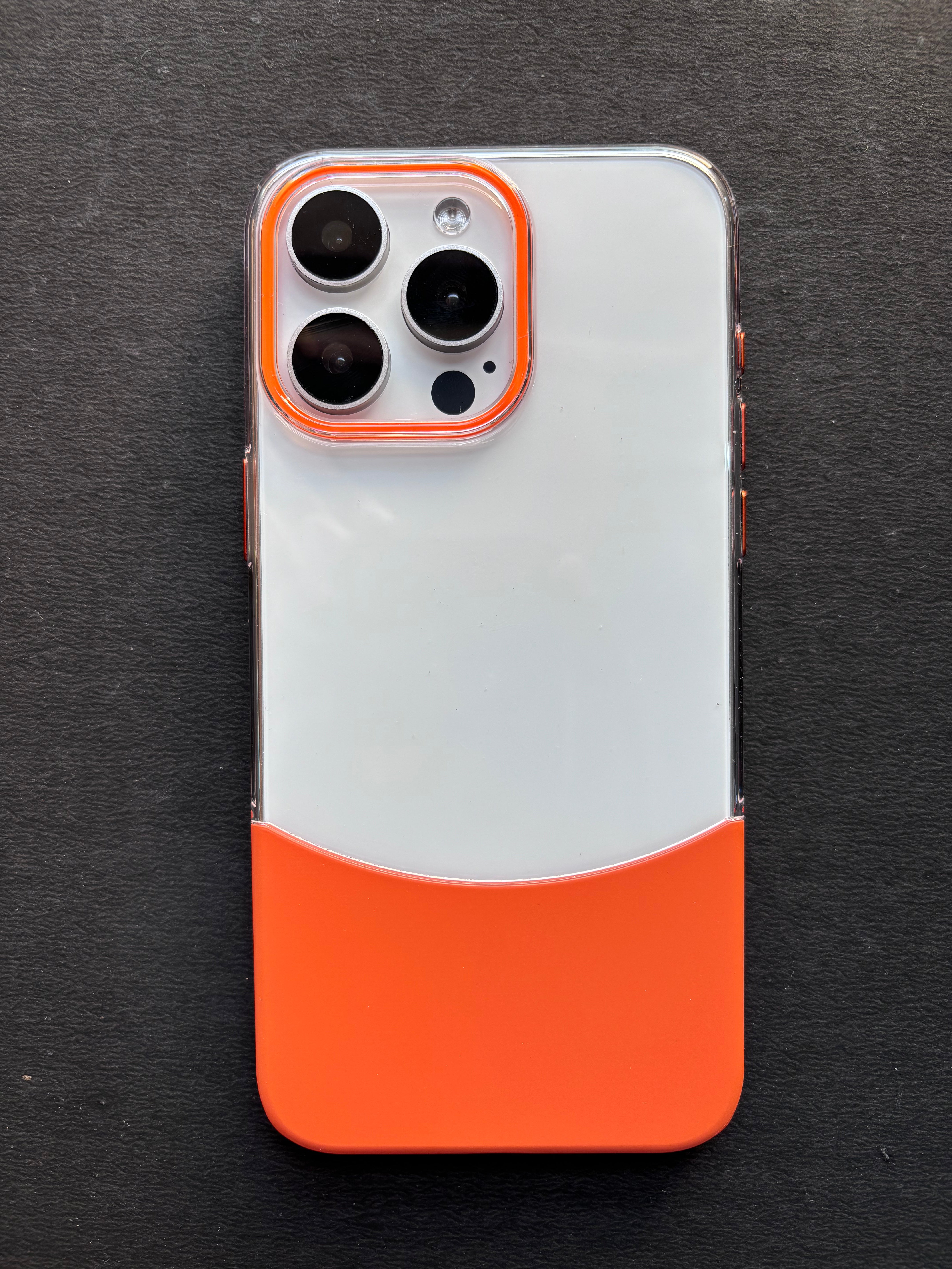 iPhone 15 Splicing Up and Down High Clear Wireless Charging PC Hard Phone Case-Orange-Orange