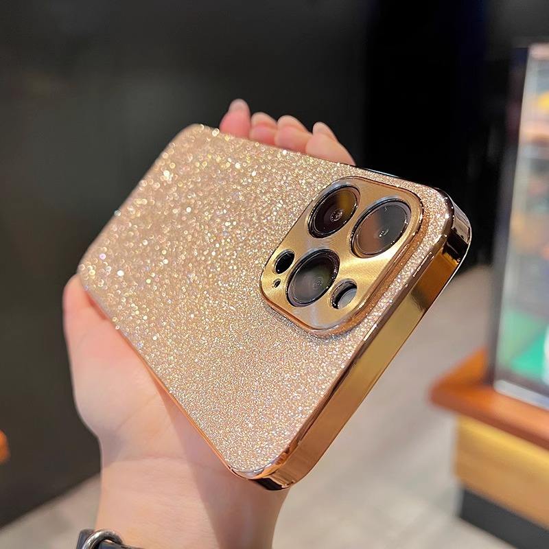 Iphone 15 Shockproof golden Plating Glitter Lens Camera Protection