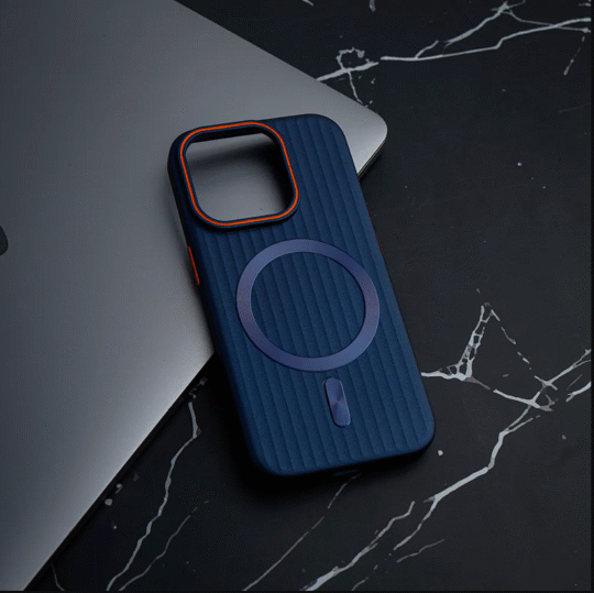 iPhone 13 Pro Max Cover Blue Corrugated Hybrid Magsafe Case