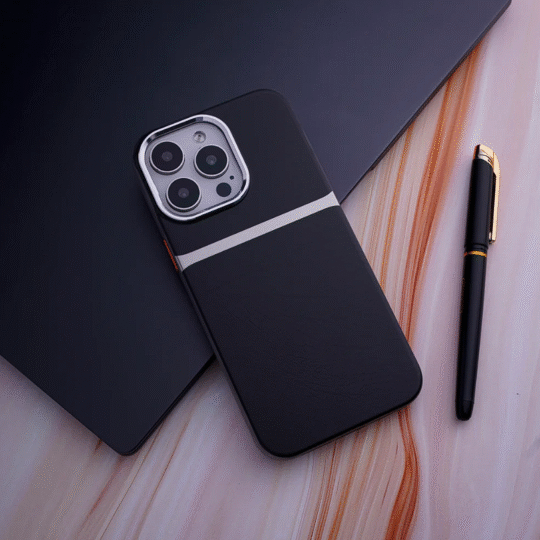 iPhone 15 Cover Vegan Leather Black Shockproof Phone Case