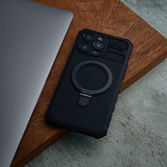 iPhone 15 Cover Black Stylish Phone Holder Case