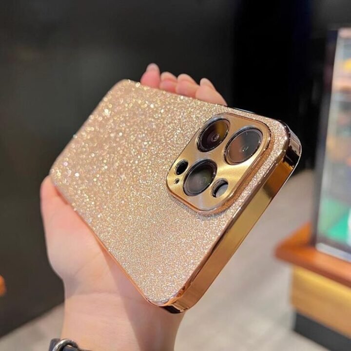 iPhone 15 Cover With Camera Protection Gold Glitter Case - Image 3