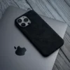 Iphone 13 cover matte black vegan leather deer phone case 01