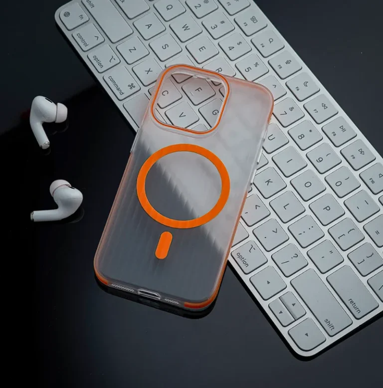 Iphone 14 phone cover white – orange wave ultra luxury case 01