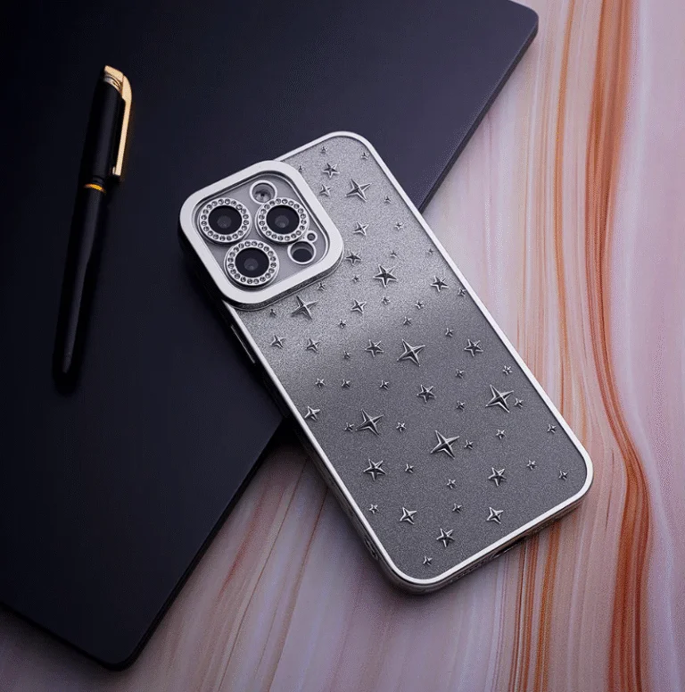 Iphone 15 cover shockproof glitter girl silver phone case 01