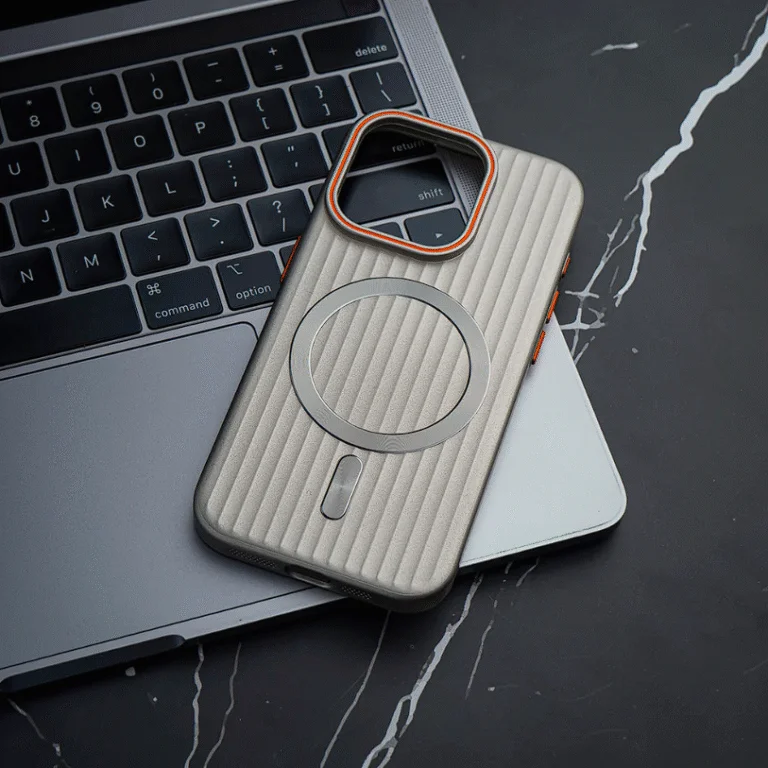 Iphone 15 pro max cover silver stripes case with camera protection 02